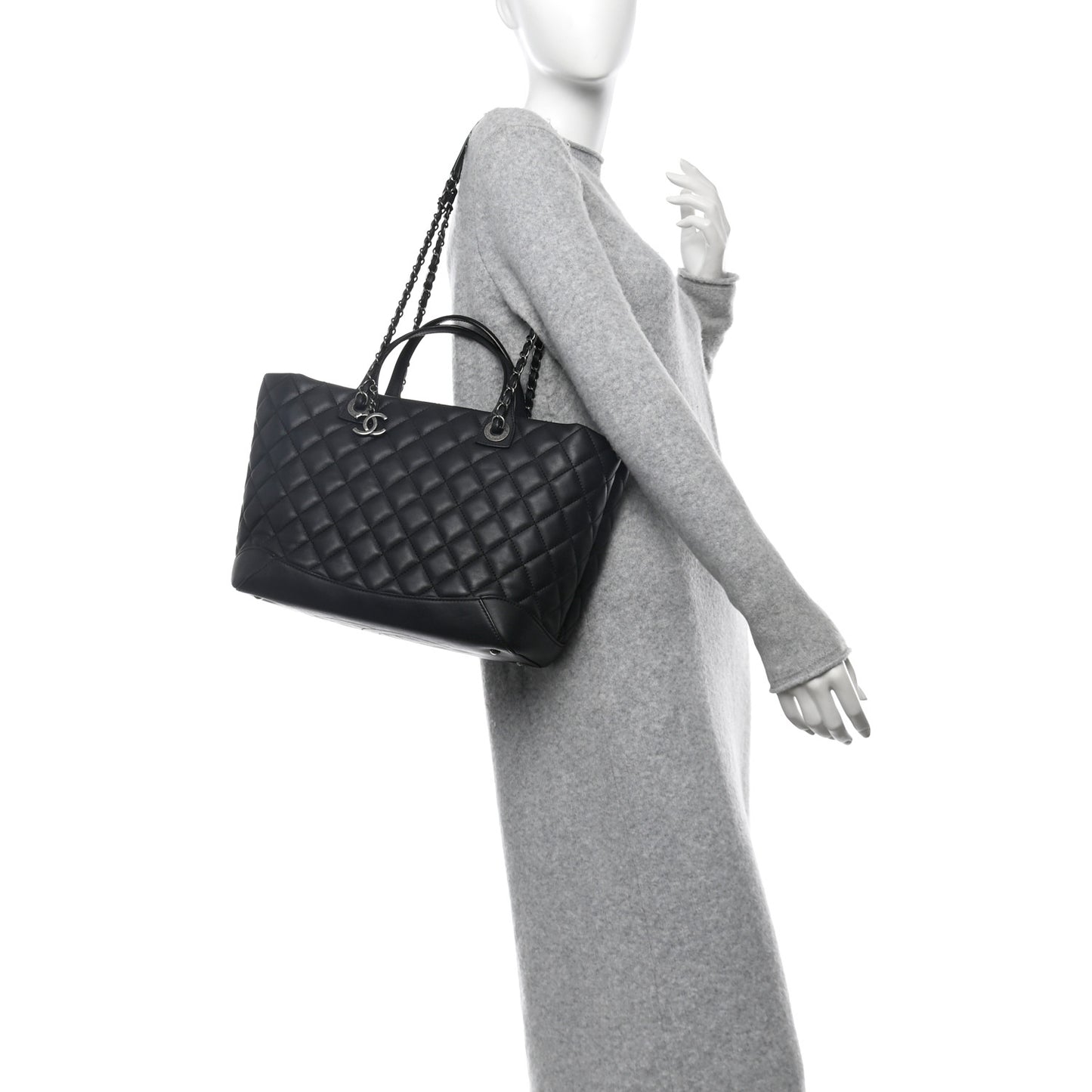 Calfskin Quilted Small Easy Shopping Tote Black