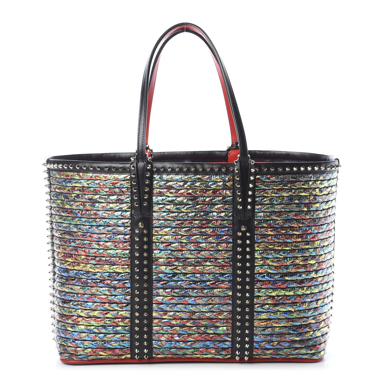 Christian Louboutin Calfskin Metallic Straw Spikes East West Cabata Tote Multicolor 1 of 9