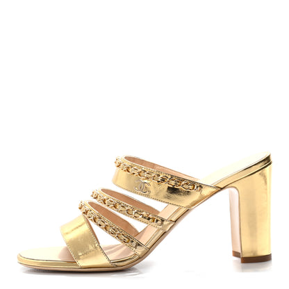 Chanel Laminated Lambskin Chain CC Mule Sandals 39.5 Gold 1 of 7