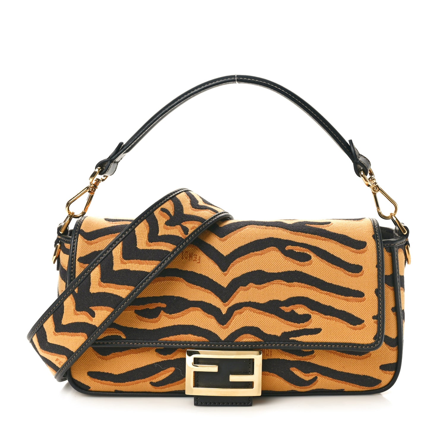 Canvas Chinese New Year Tiger Embroidered Baguette Black Dark Yellow