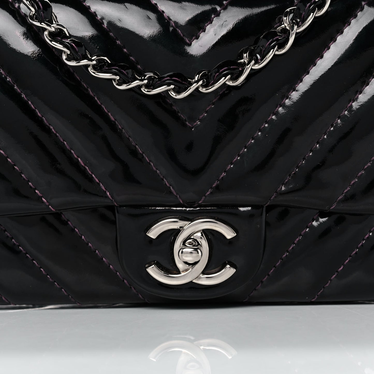 Patent Calfskin Chevron Quilted East West Flap