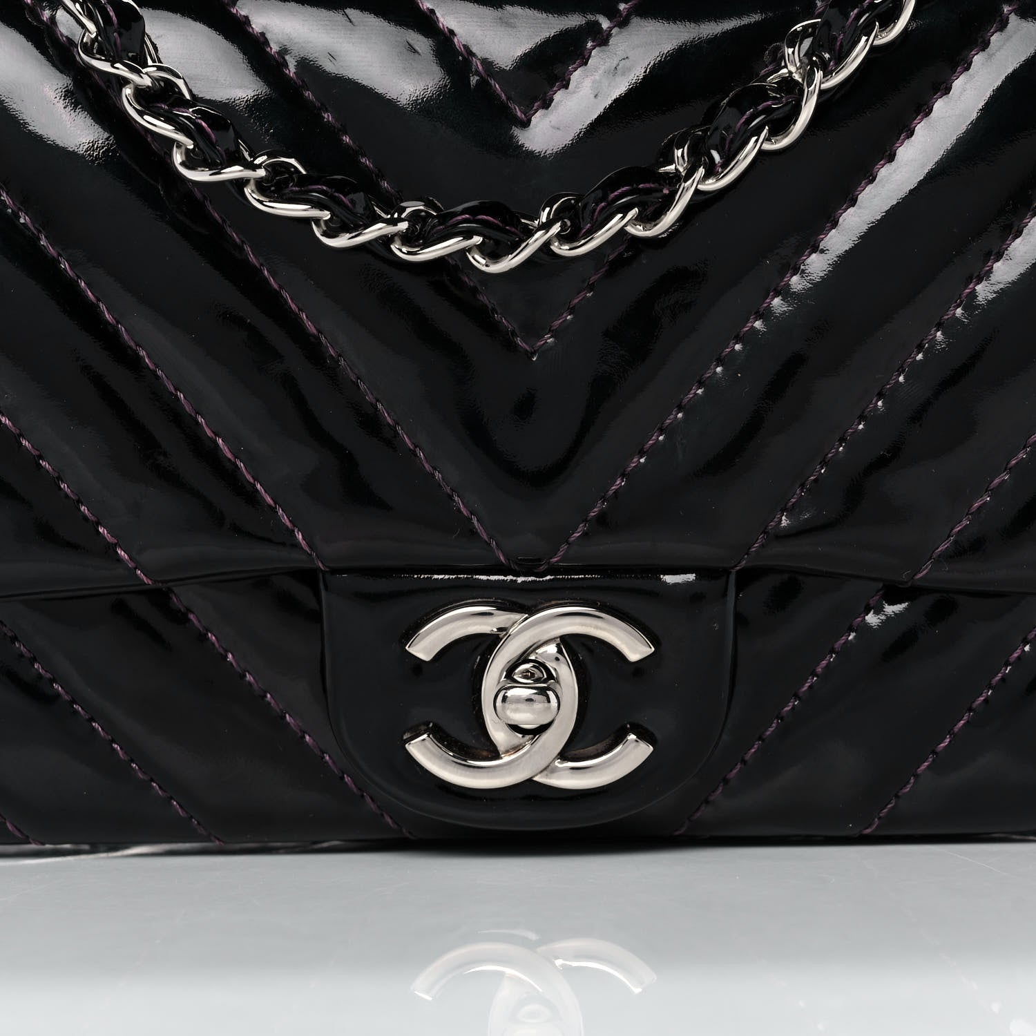 Chanel Patent Calfskin Chevron Quilted East West Flap 8 of 11