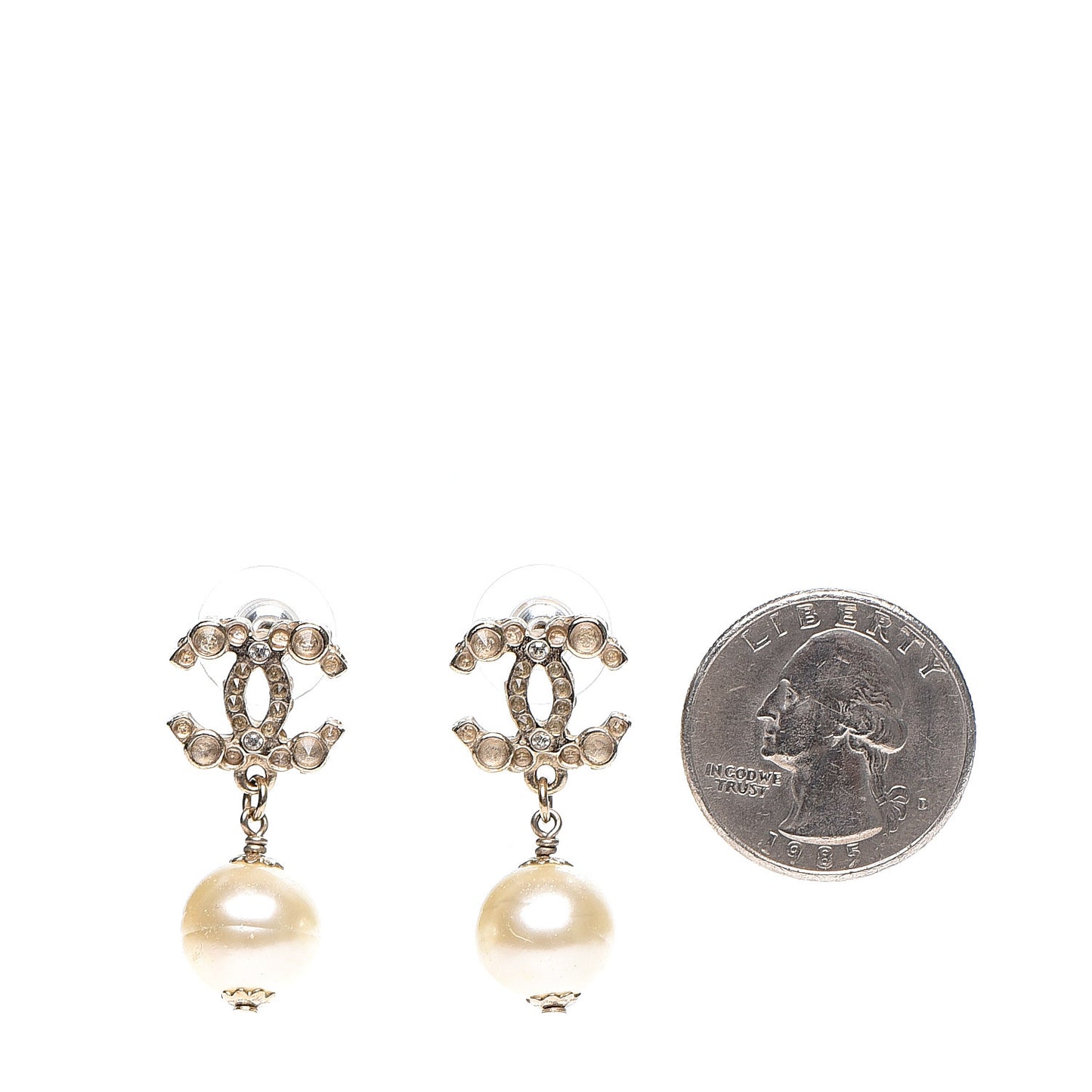 Crystal Pearl CC Drop Earrings Gold