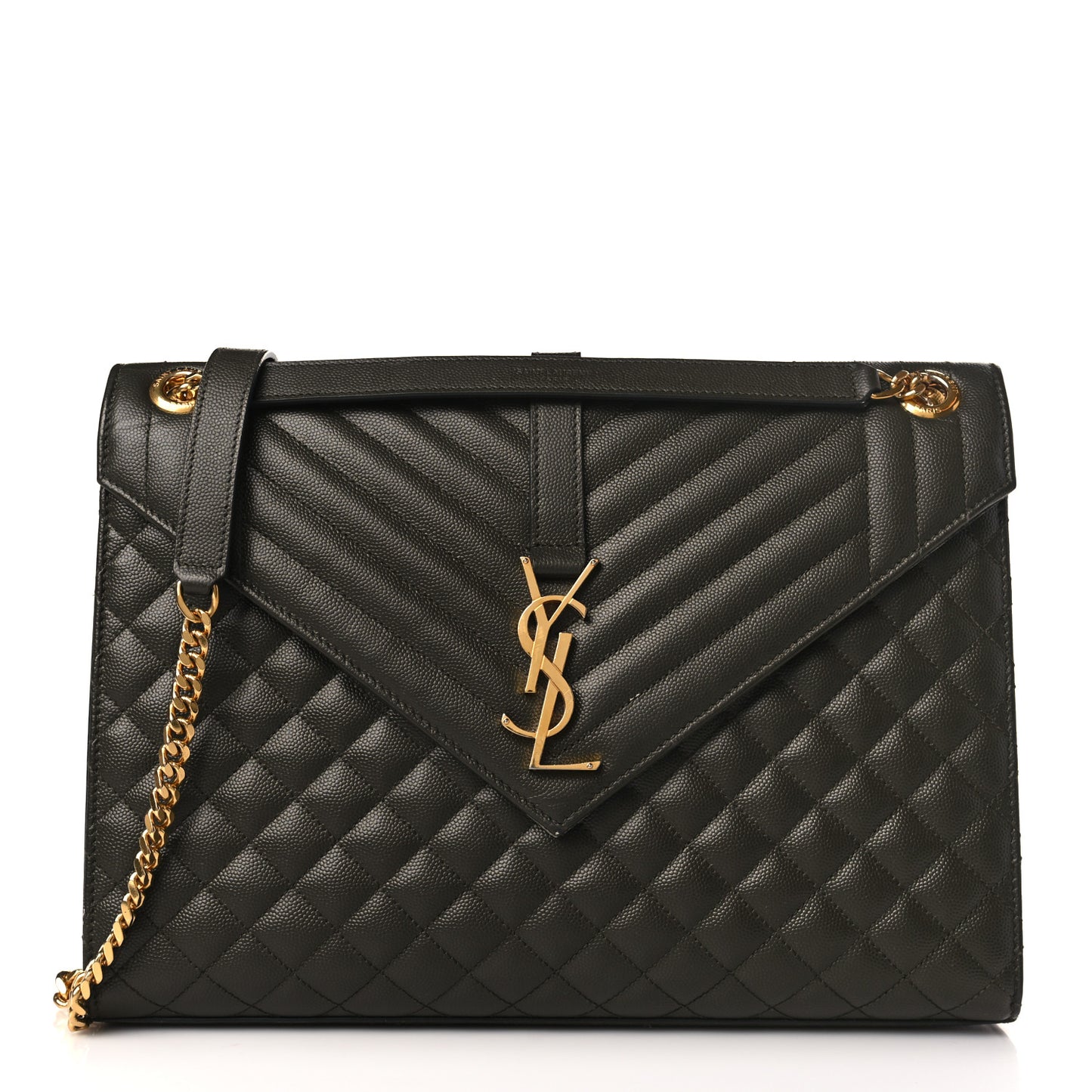 Grain De Poudre Textured Mixed Matelasse Large Triquilt Monogram Satchel Dark Tea