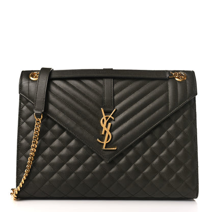 Saint Laurent Grain De Poudre Textured Mixed Matelasse Large Triquilt Monogram Satchel Dark Tea 1 of 9