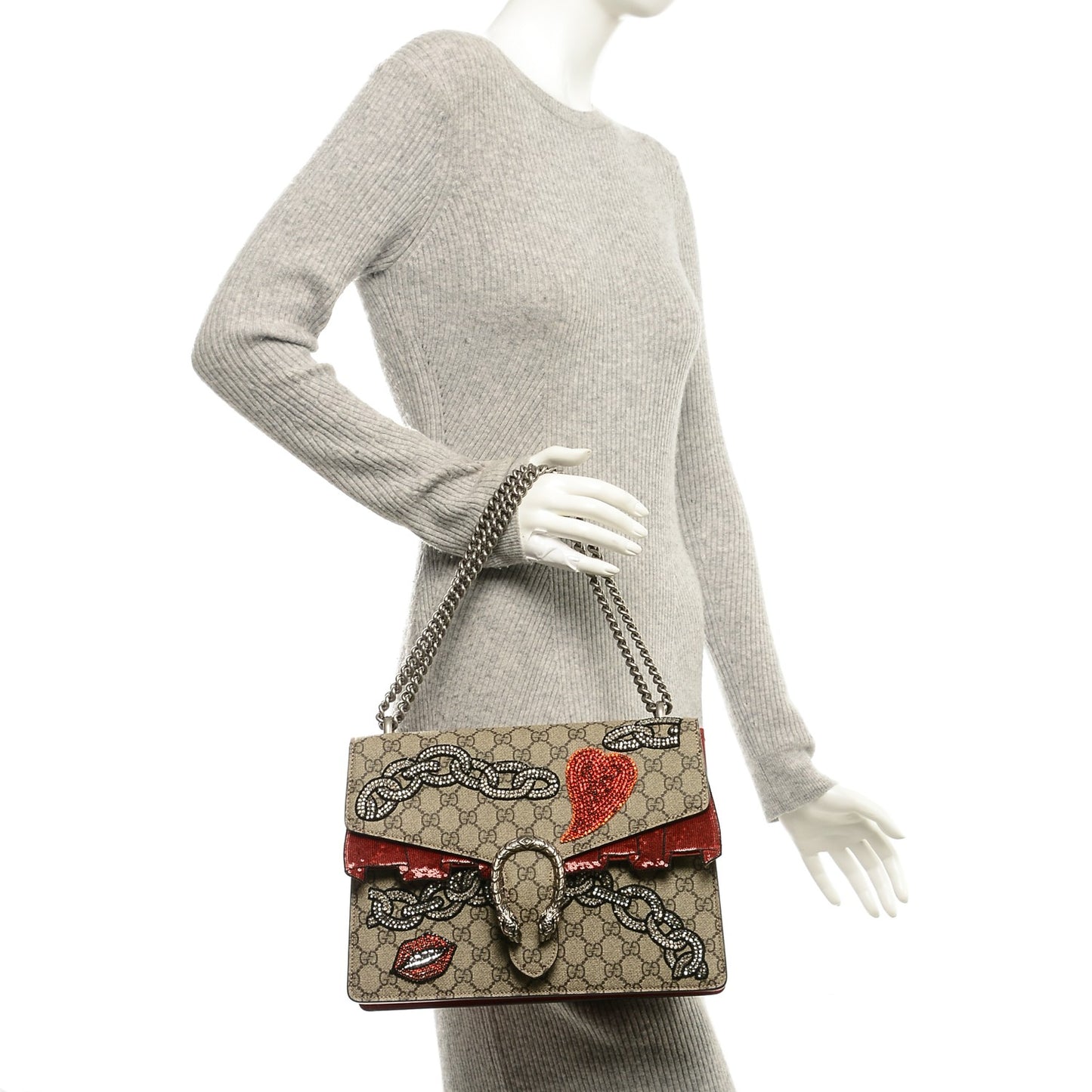 GG Supreme Monogram Embroidered Medium Dionysus Shoulder Bag Beige Multi