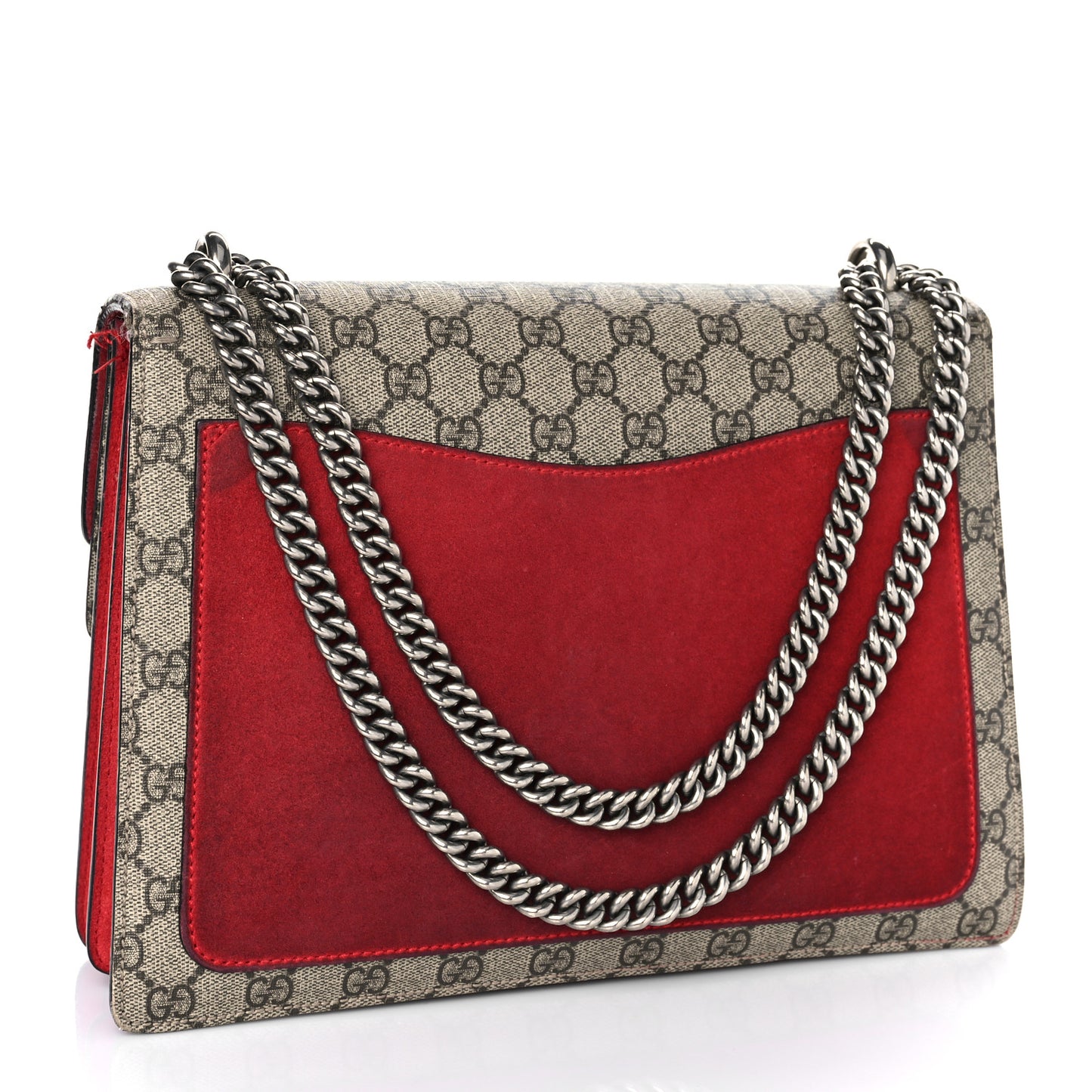 GG Supreme Monogram Suede Cudu Medium Dionysus Shoulder Bag Beige Ebony Vulcanic Red