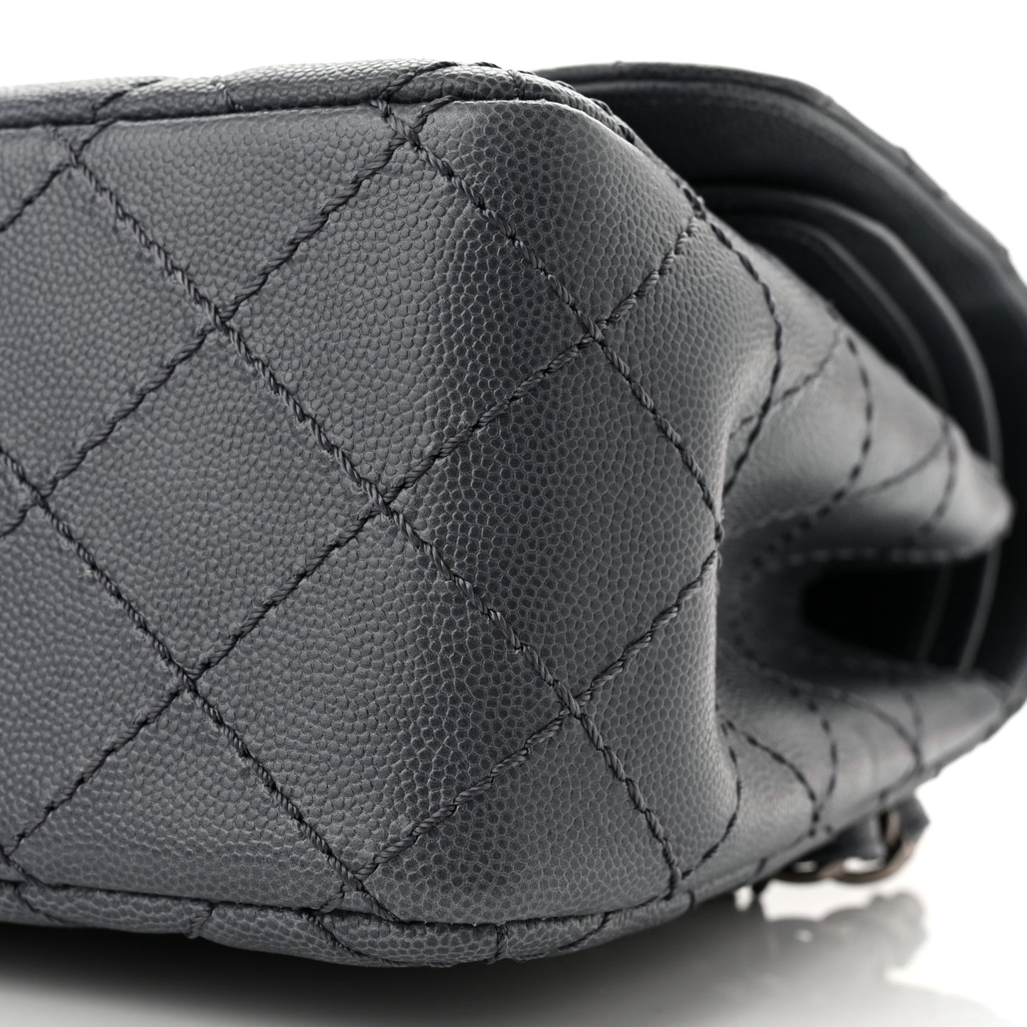 Washed Caviar Quilted Jumbo Double Flap Dark Grey