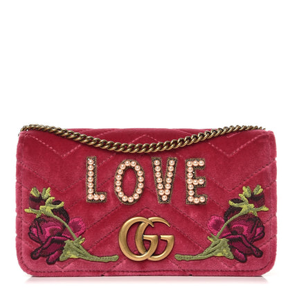 Gucci Velvet Matelasse Love Embroidered GG Marmont Mini Bag Light Raspberry Rose 1 of 7