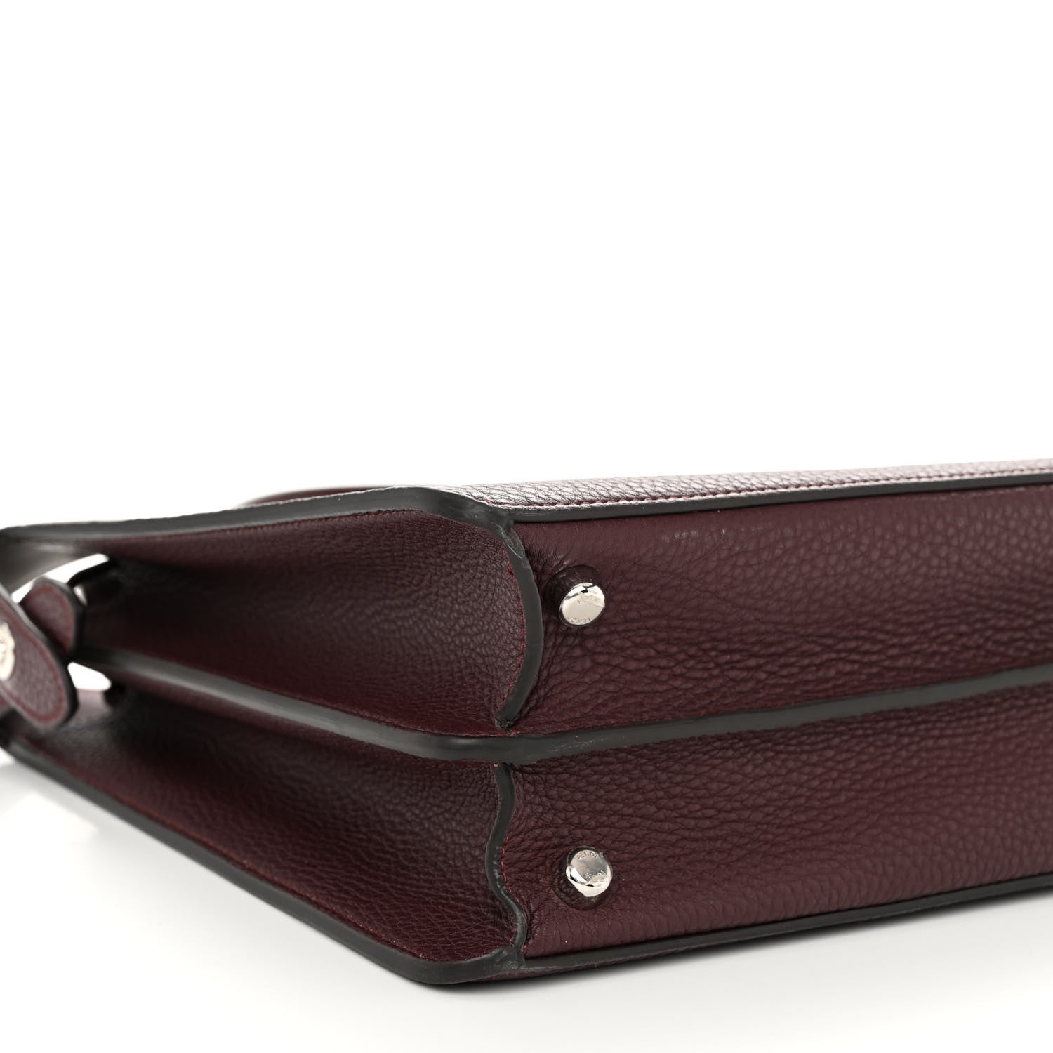 Fendi Cuoio Romano Vitello Cover Glazed Fabric Bi-Color FF 1974 Medium Peekaboo I SEE U Satchel Granada Tartufo Burgundy Tobacco Moro 9 of 11