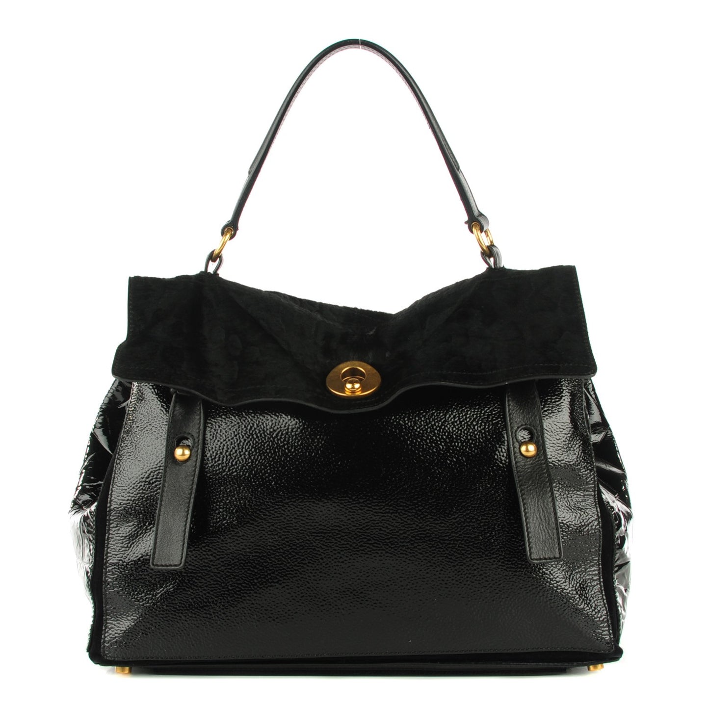Pony Hair Patent Large Muse Two Black
