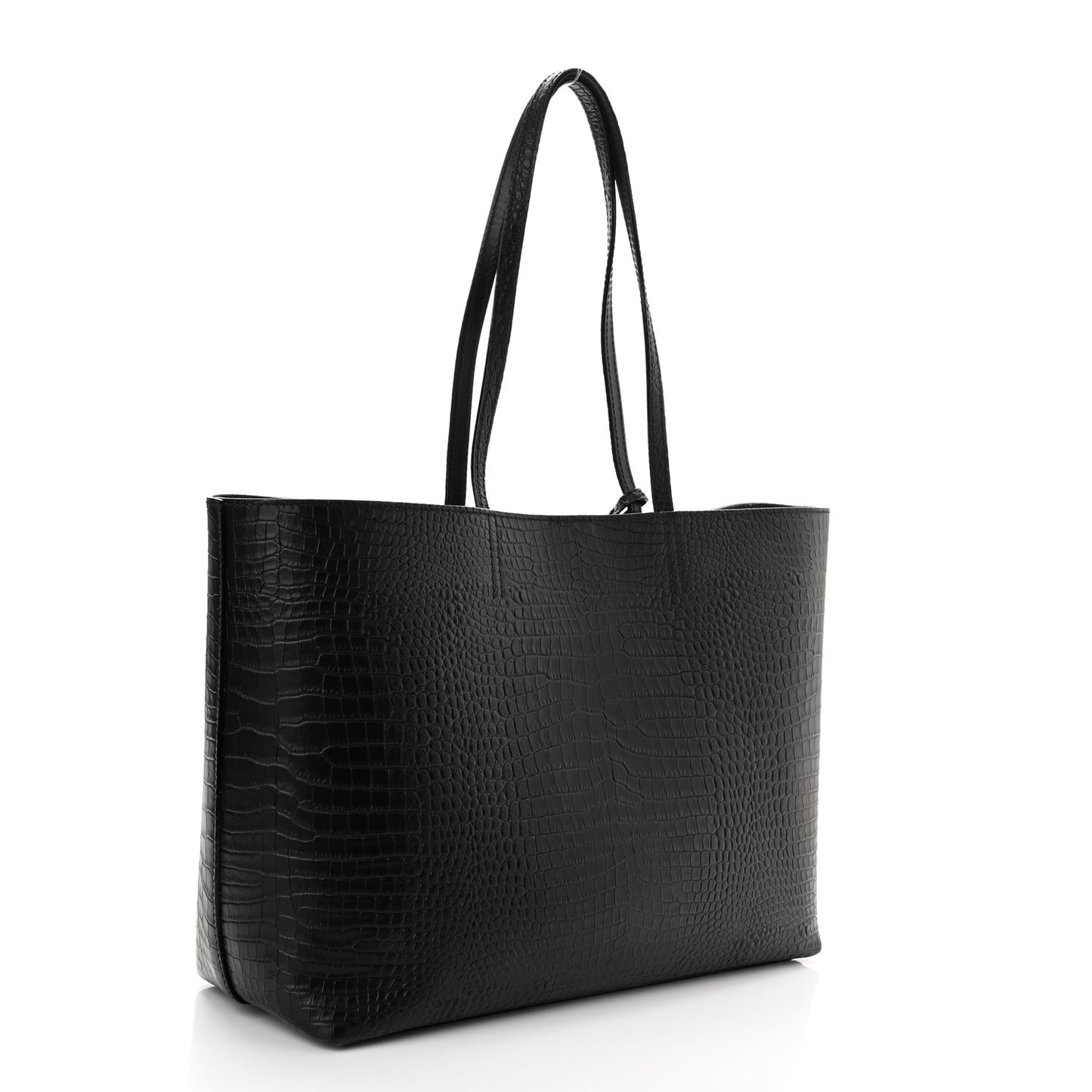 Calfskin Crocodile Embossed Nine2Five East West Tote Black