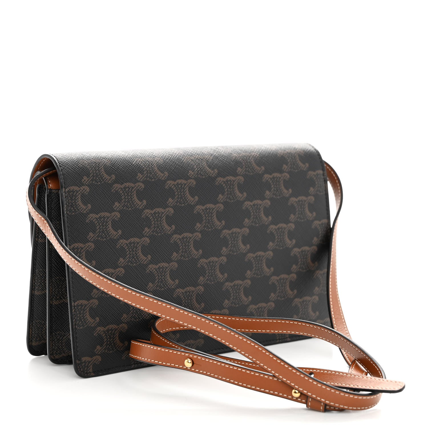 Celine Triomphe Canvas Lambskin Wallet On Strap Tan 3 of 11