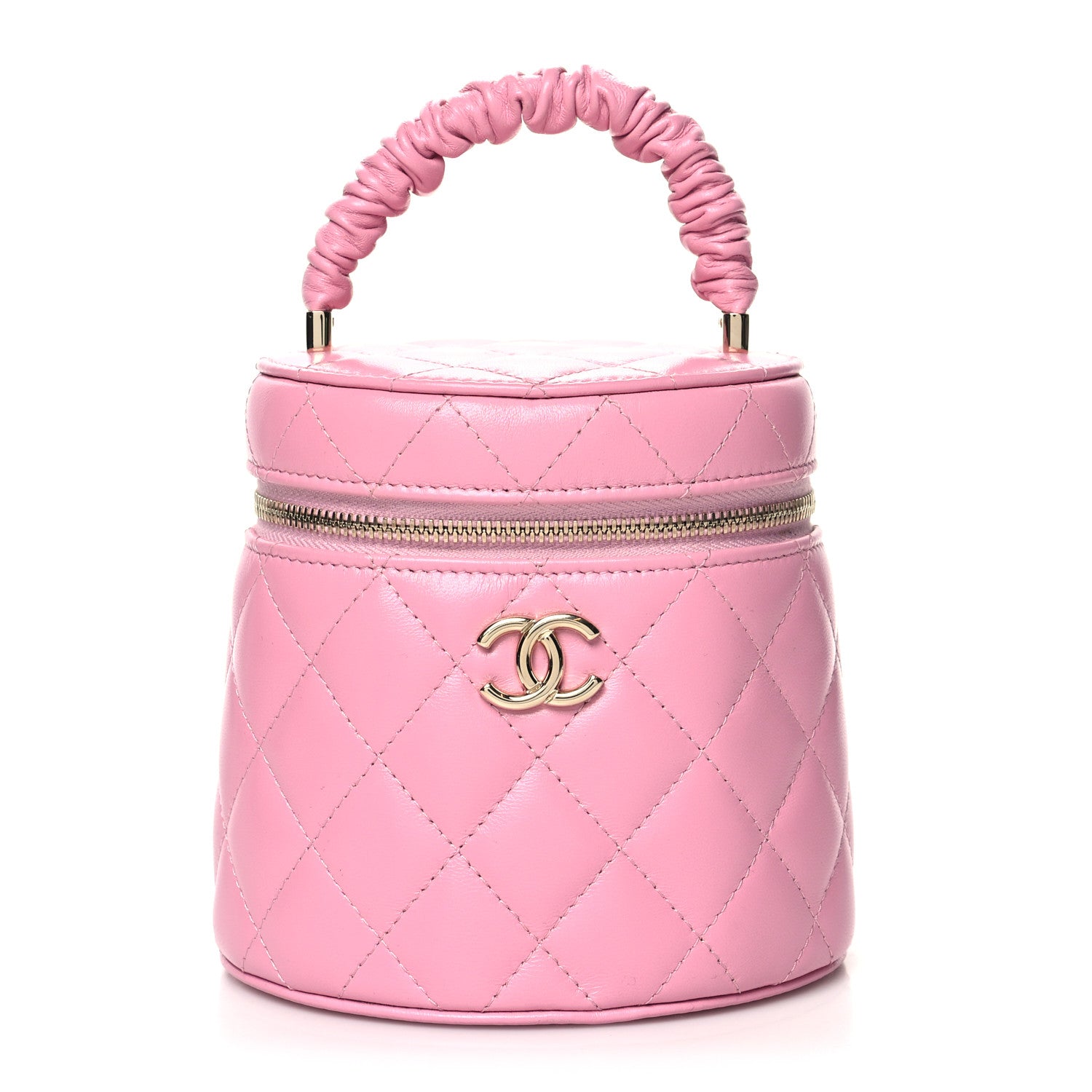 Chanel Lambskin Quilted Ruched Handle Vanity Case Pink 1 of 14