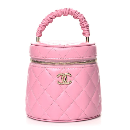 Chanel Lambskin Quilted Ruched Handle Vanity Case Pink 1 of 14