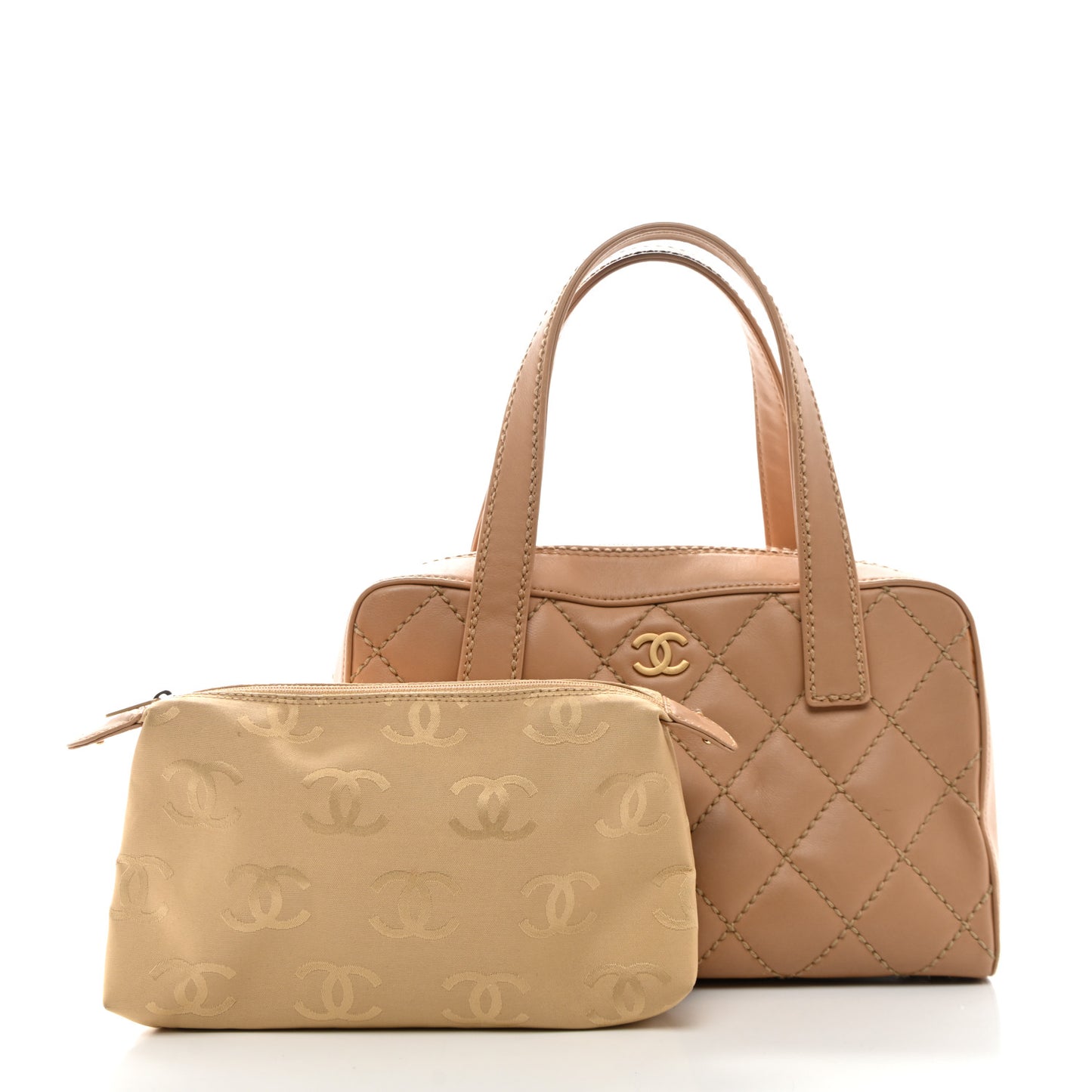 Calfskin Wild Stitch Top Handle Bag Beige