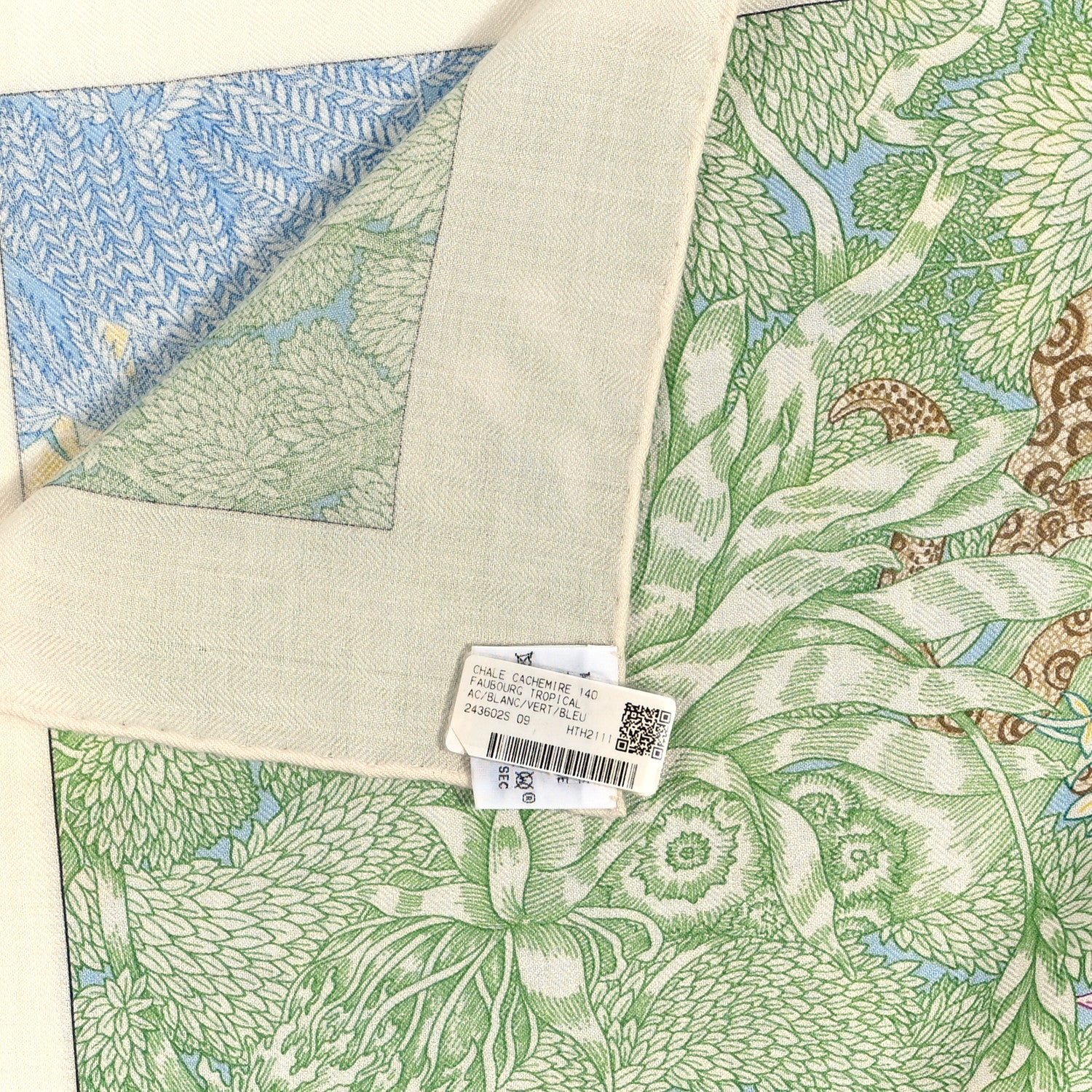 Hermes Cashmere Silk Faubourg Tropical Shawl 140 White Vert Bleu 3 of 5