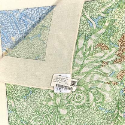 Hermes Cashmere Silk Faubourg Tropical Shawl 140 White Vert Bleu 3 of 5