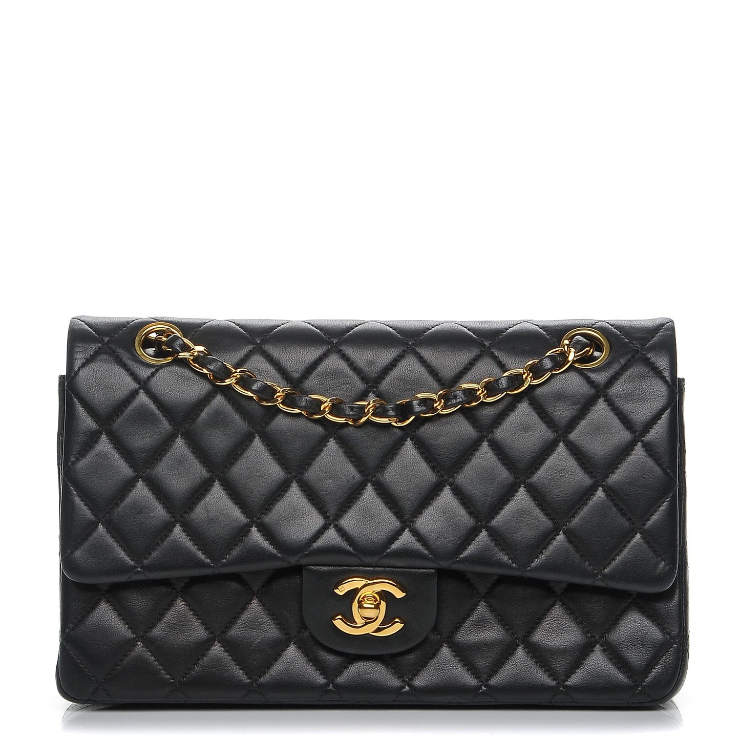 Lambskin Quilted Medium Double Flap Black