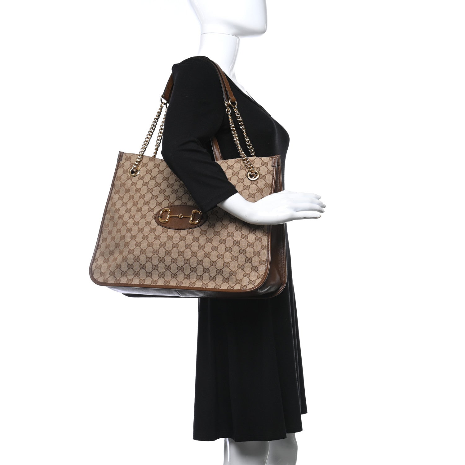 Gucci Monogram Calfskin Large Horsebit 1955 Tote Bag Beige Brown Sugar 2 of 9