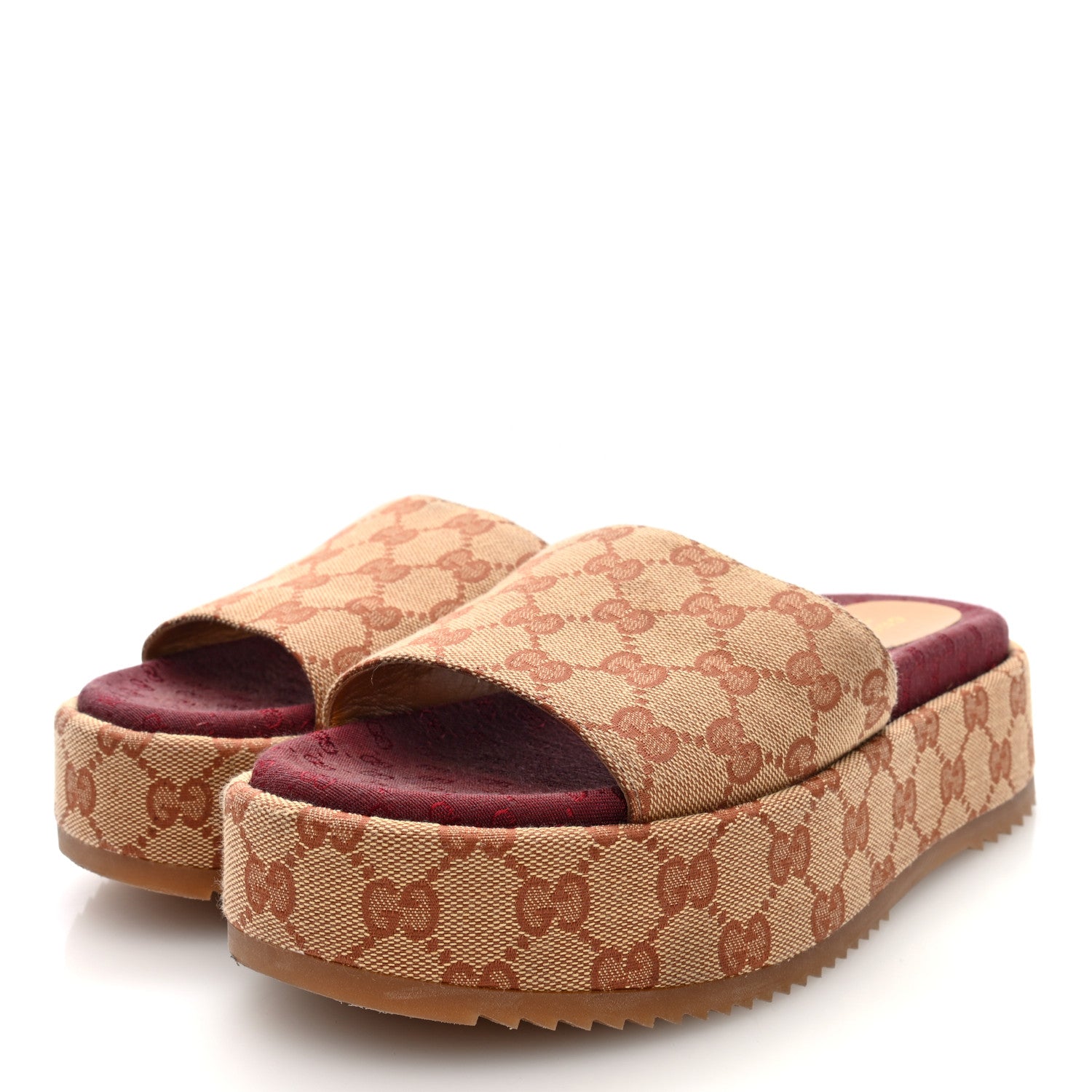 Gucci Canvas GG Monogram Angelina Platform Slide Sandals 38 Beige Ruggine 38 Beige Ruggine 4 of 8