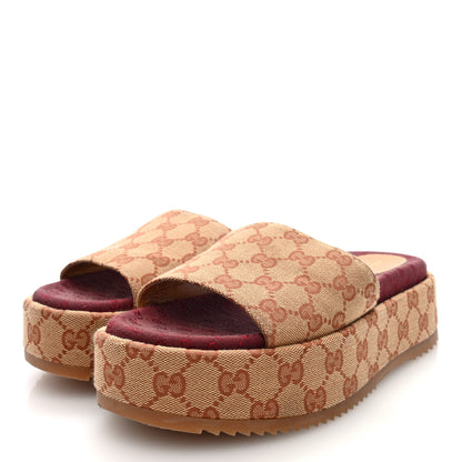 Gucci Canvas GG Monogram Angelina Platform Slide Sandals 38 Beige Ruggine 38 Beige Ruggine 4 of 8