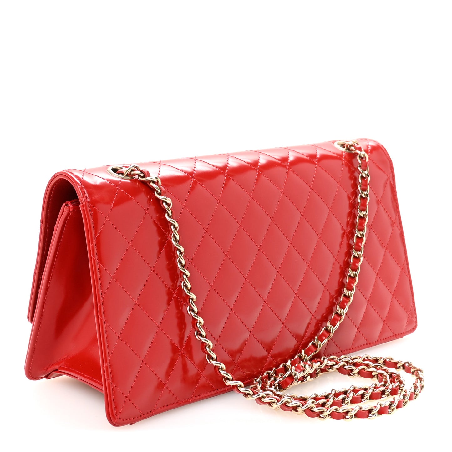 Glazed Calfskin Quilted East West Flap Red
