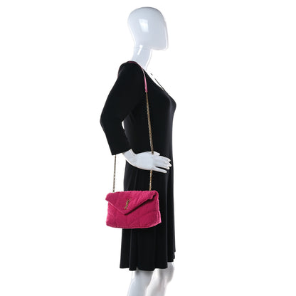 Saint Laurent Boucle Tweed Quilted Toy Loulou Puffer Monogram Chain Satchel Magenta 2 of 7