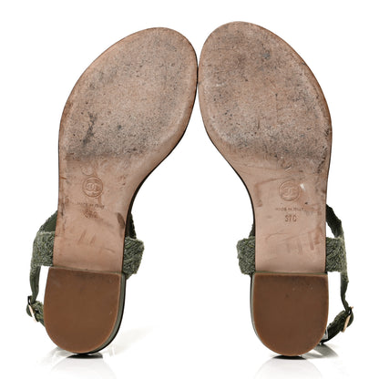 Chanel Tweed CC Charm Thong Sandals 37 Dark Green 7 of 11