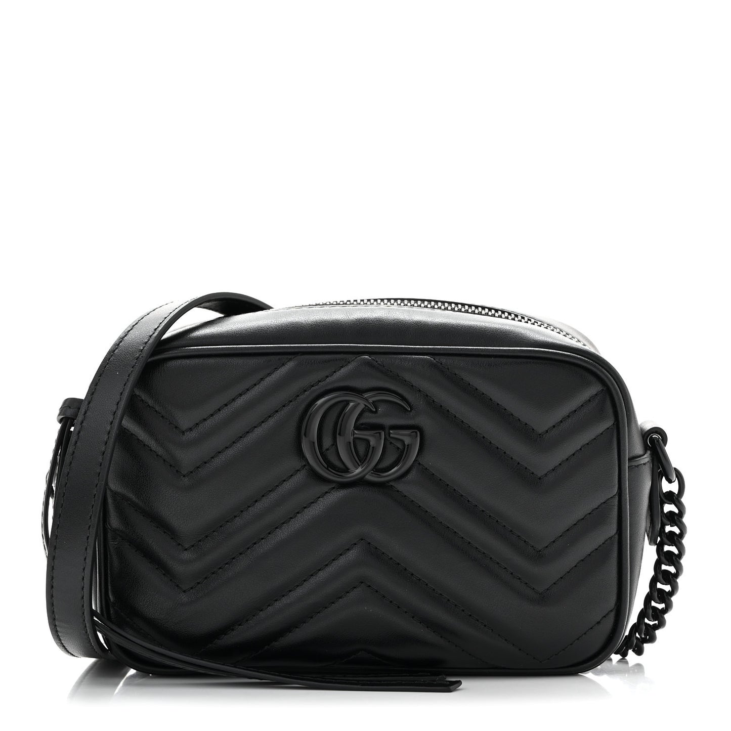 Calfskin Matelasse Monochrome Mini GG Marmont Chain Shoulder Bag Black