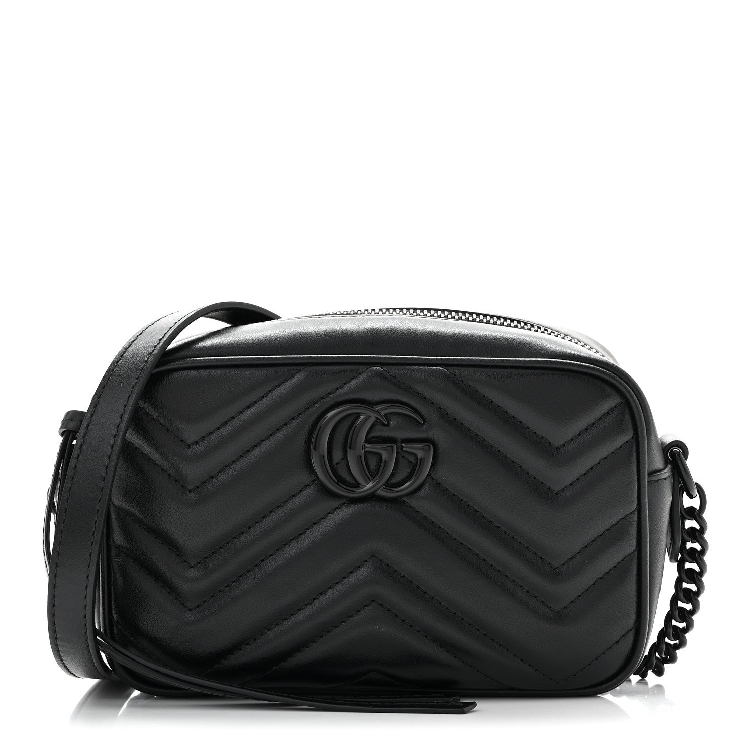 Gucci Calfskin Matelasse Monochrome Mini GG Marmont Chain Shoulder Bag Black 1 of 10