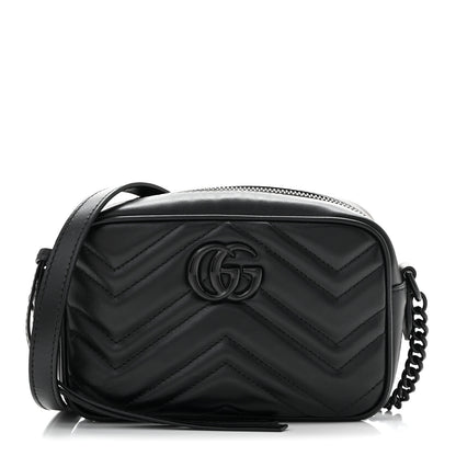 Gucci Calfskin Matelasse Monochrome Mini GG Marmont Chain Shoulder Bag Black 1 of 10