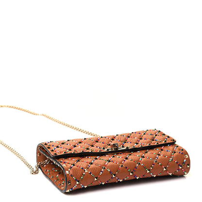 Valentino Garavani Grained Calfskin Beaded Rockstud Spike Wallet on Chain Light Cuir 4 of 6