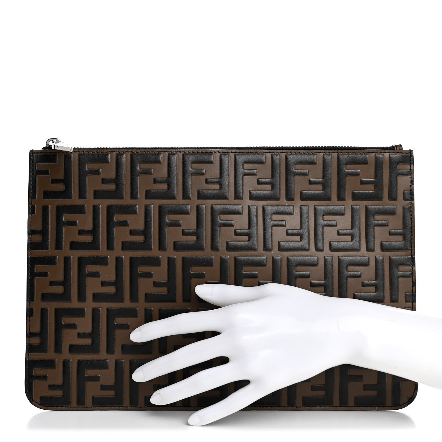 Fendi Vitello Grace FF 1974 Embossed Slim Clutch Black 2 of 8