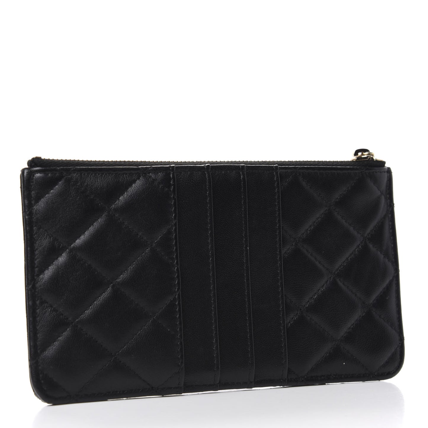 Lambskin Quilted Classic Flat Wallet Pouch Black