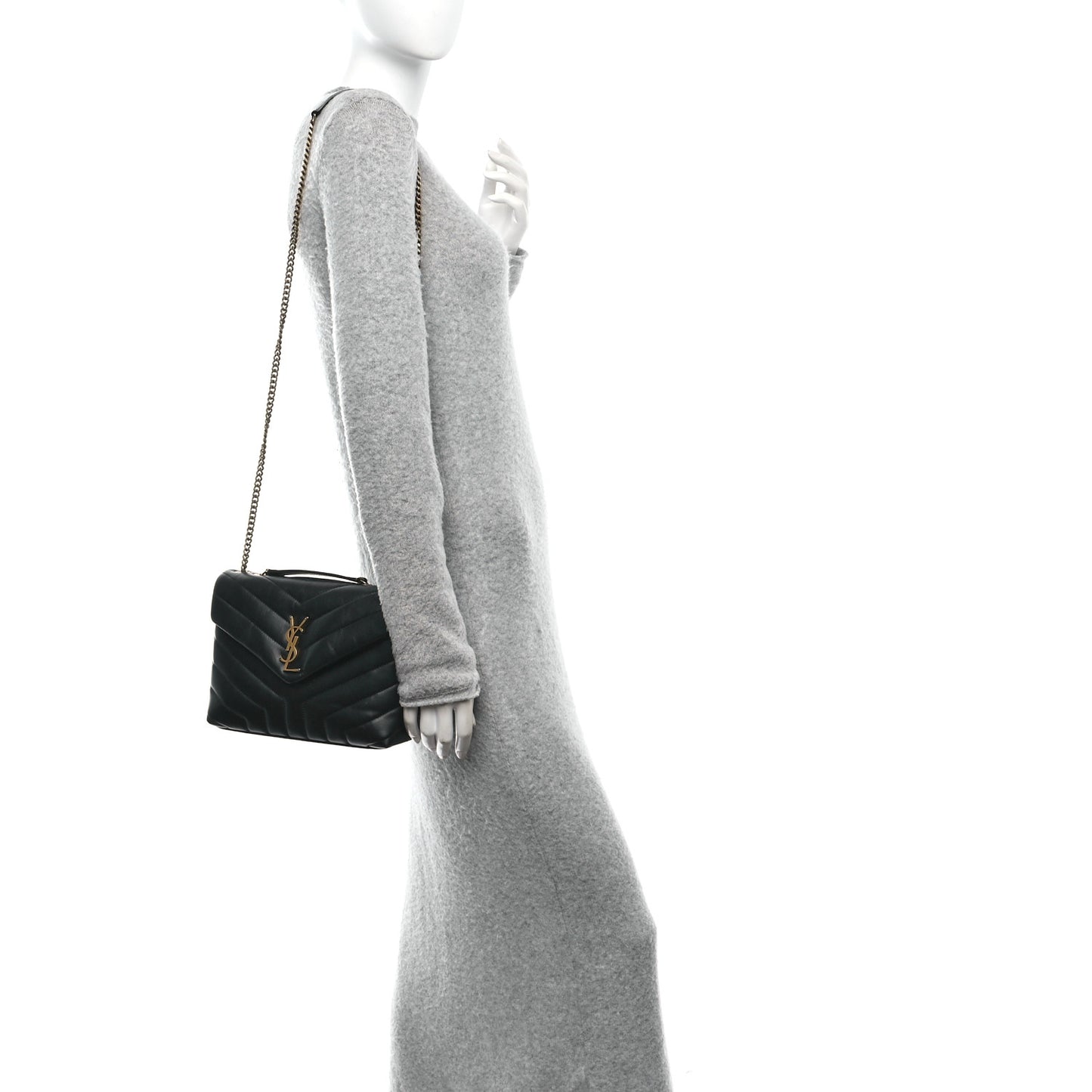 Calfskin Y Quilted Monogram Small Loulou Chain Satchel Black
