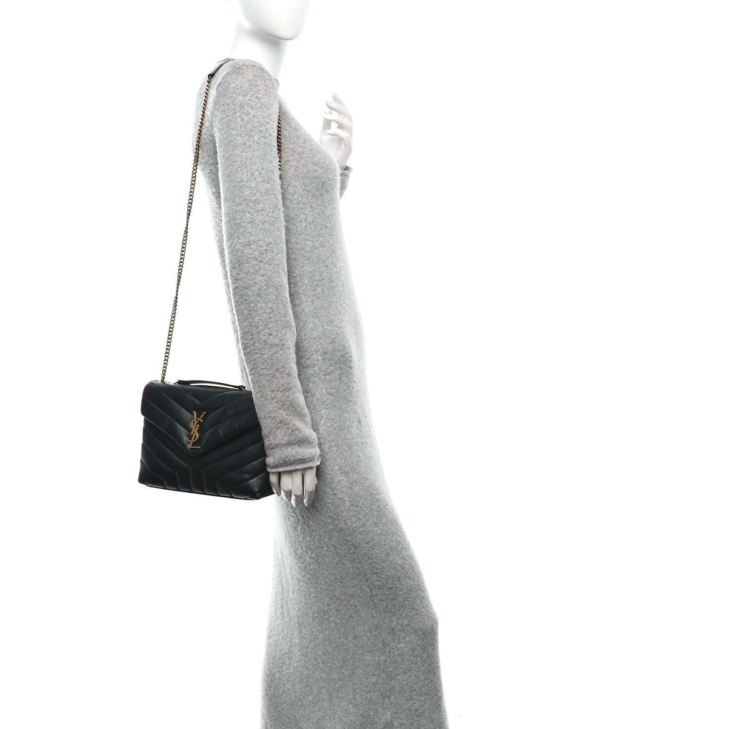 Saint Laurent Calfskin Y Quilted Monogram Small Loulou Chain Satchel Black 2 of 12