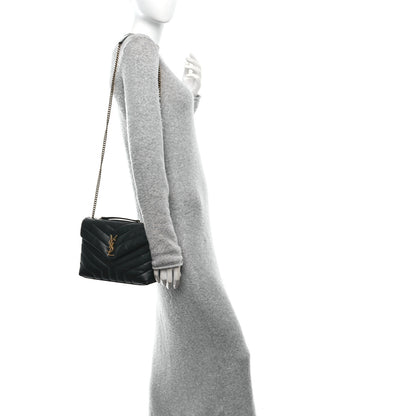 Saint Laurent Calfskin Y Quilted Monogram Small Loulou Chain Satchel Black 2 of 12