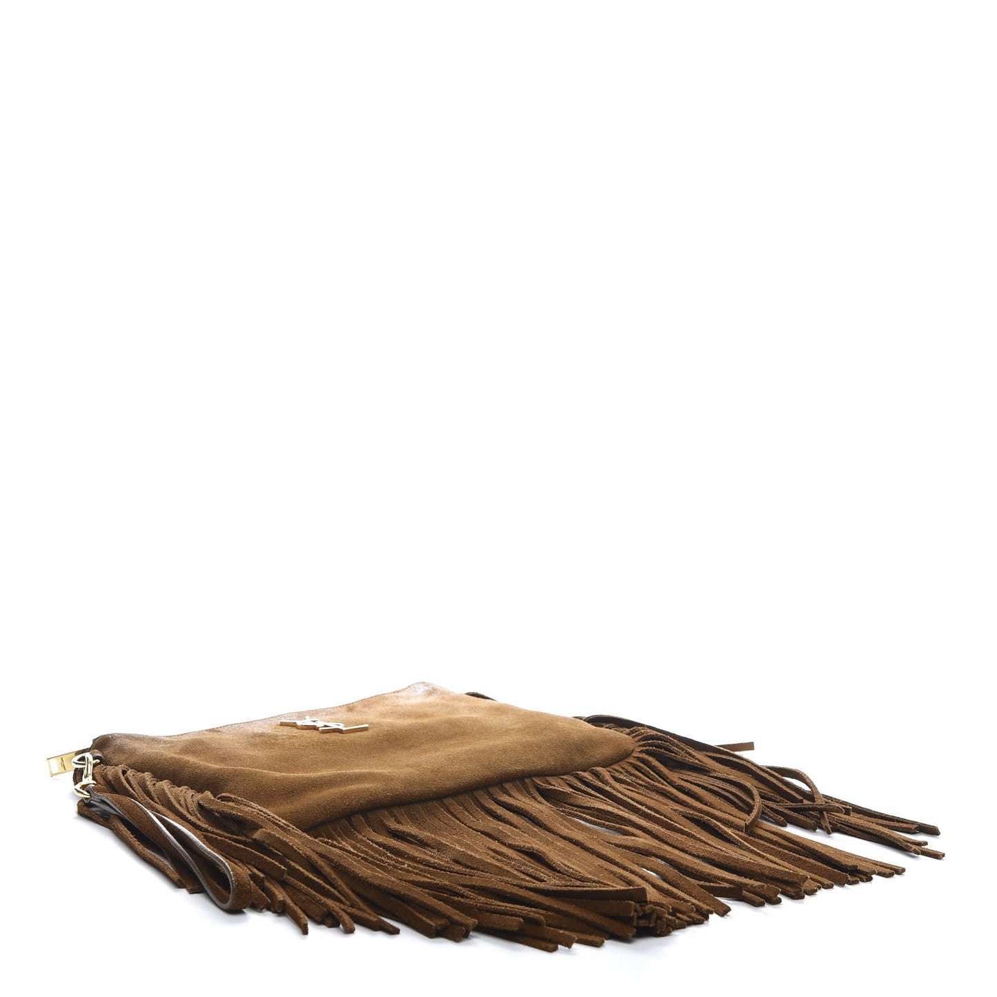 Suede Calfskin Small Fringe Clutch Brown