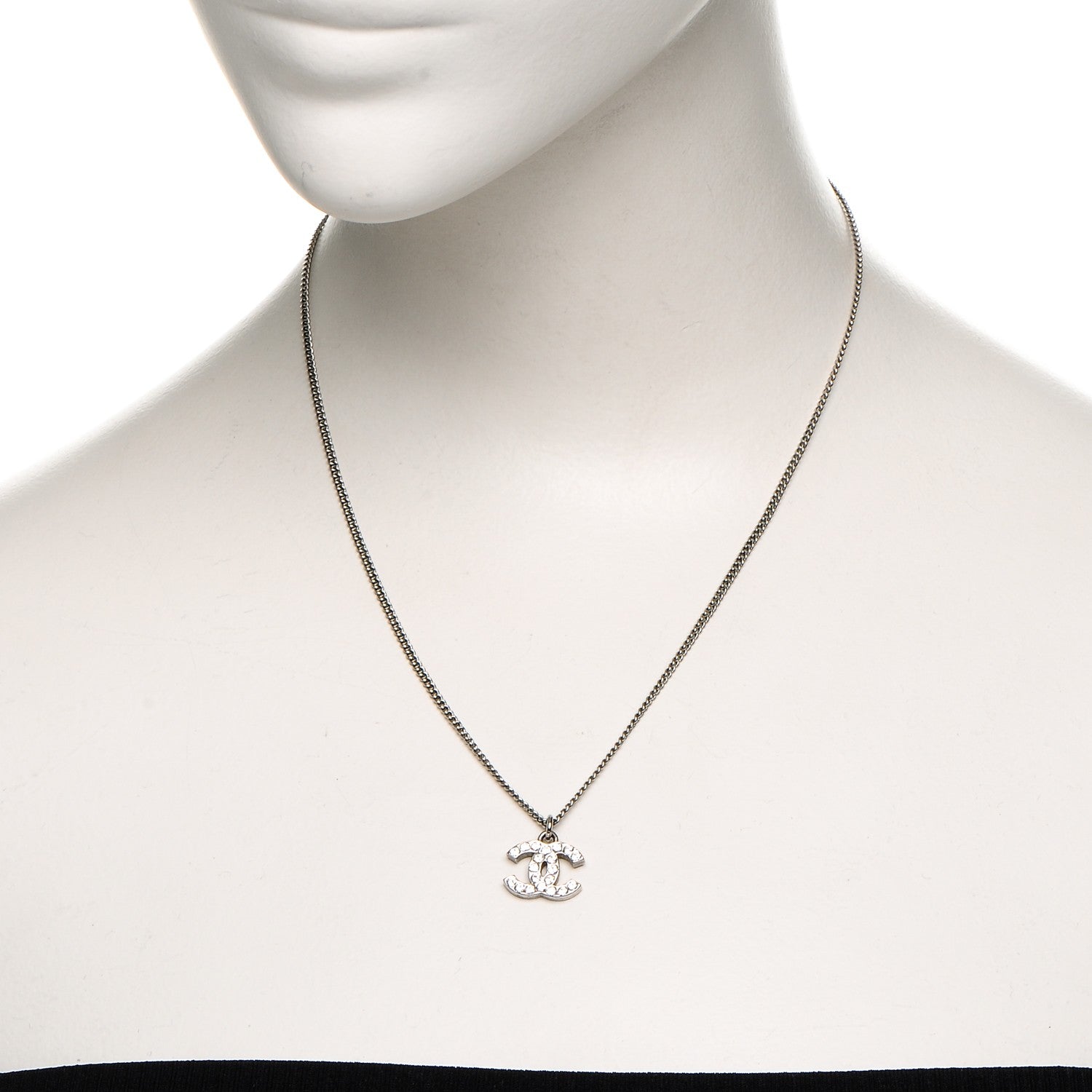 Chanel Crystal Timeless CC Necklace Silver 2 of 4