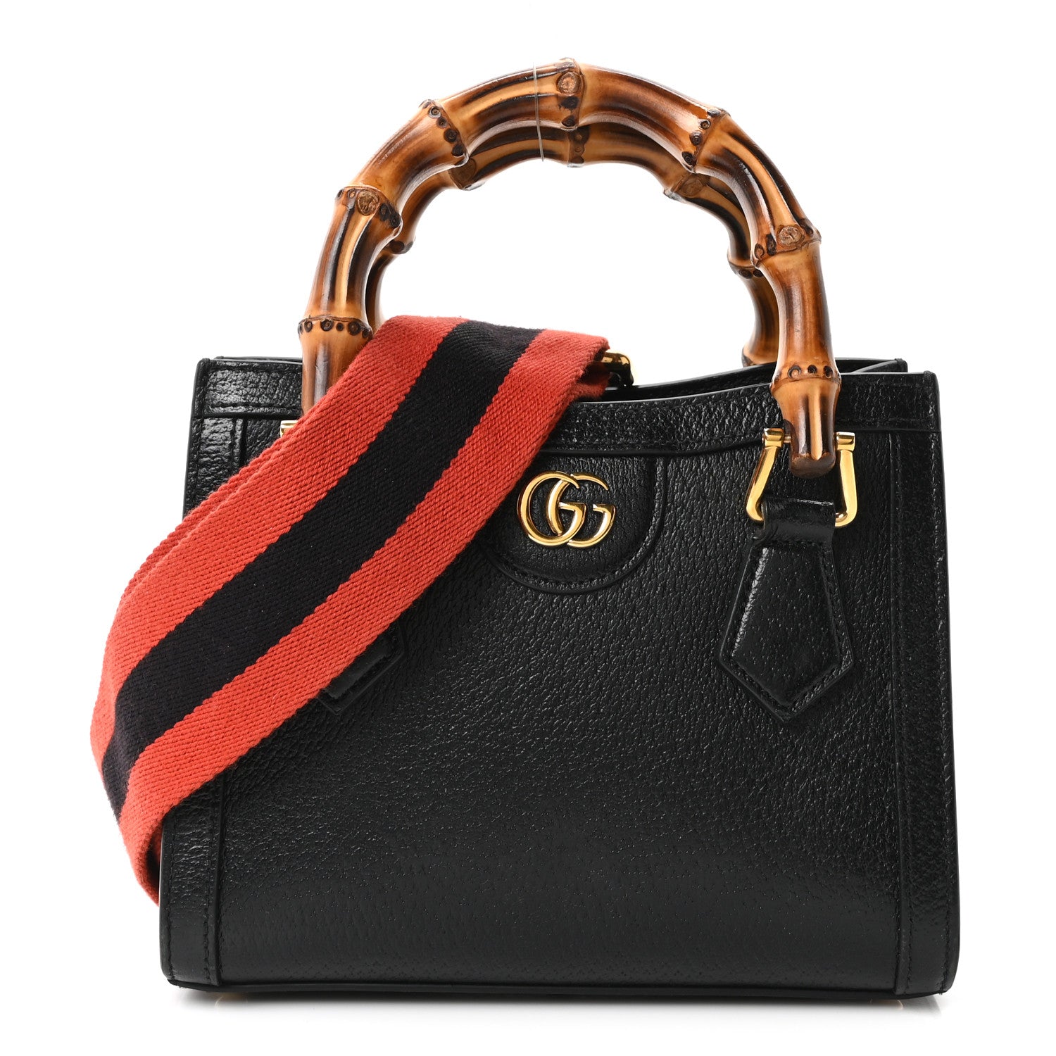 Gucci Textured Dollar Calfskin Web Mini Diana Tote Bag Black Dusty Grey 1 of 10