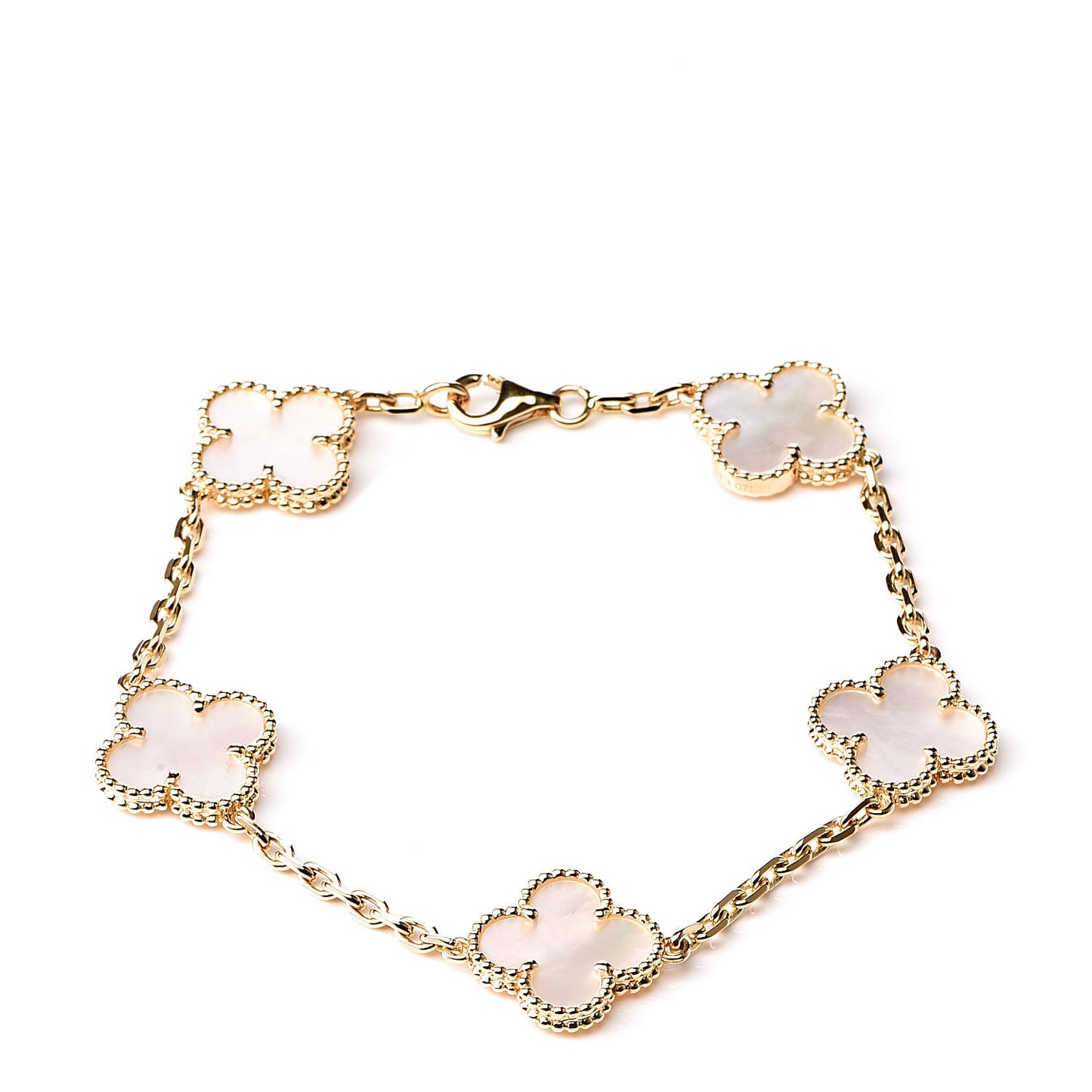 18K Yellow Gold Mother of Pearl 5 Motifs Vintage Alhambra Bracelet