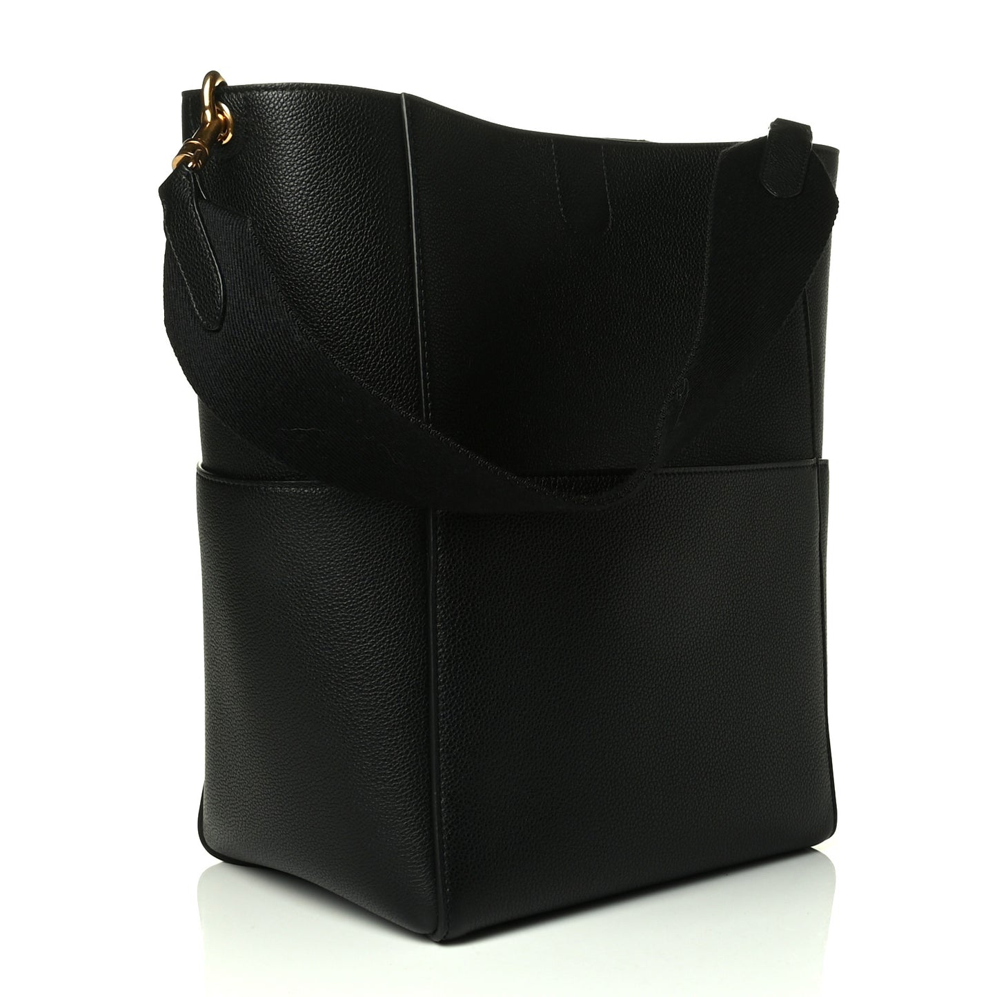 Soft Grained Calfskin Sangle Bucket Bag Black