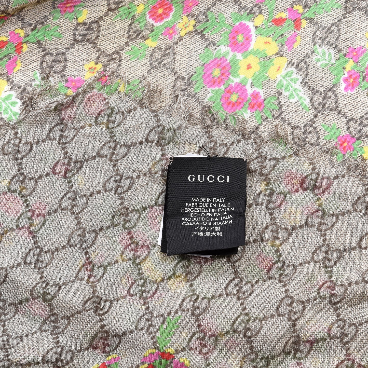 Modal Silk GG Monogram Velvet Bouquet GG Square Shawl Beige Pink