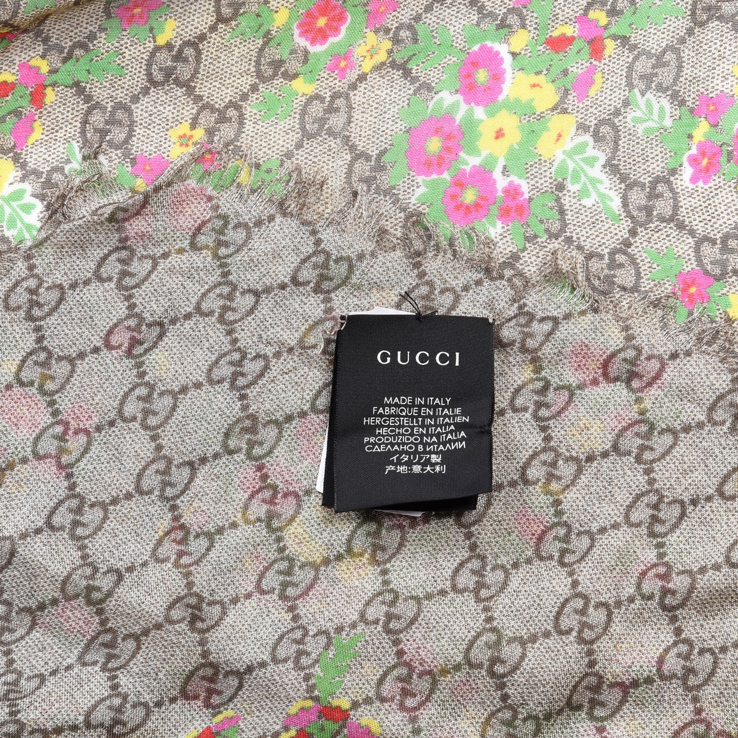 Gucci Modal Silk GG Monogram Velvet Bouquet GG Square Shawl Beige Pink 4 of 4