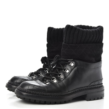 Chanel Calfskin Kid Suede Lace Up Short Boots 38 Black 3 of 9