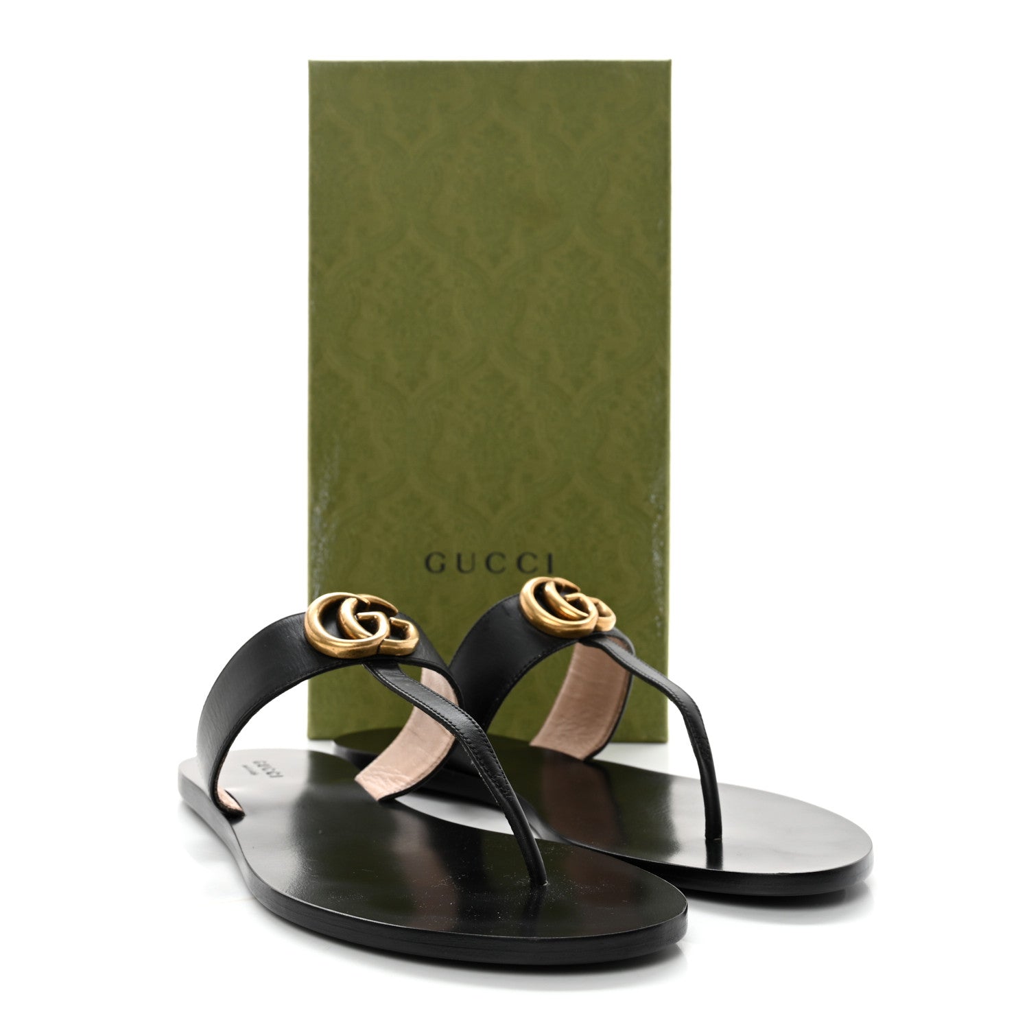 Gucci Calfskin GG Marmont Thong Sandals 39.5 Black 10 of 10