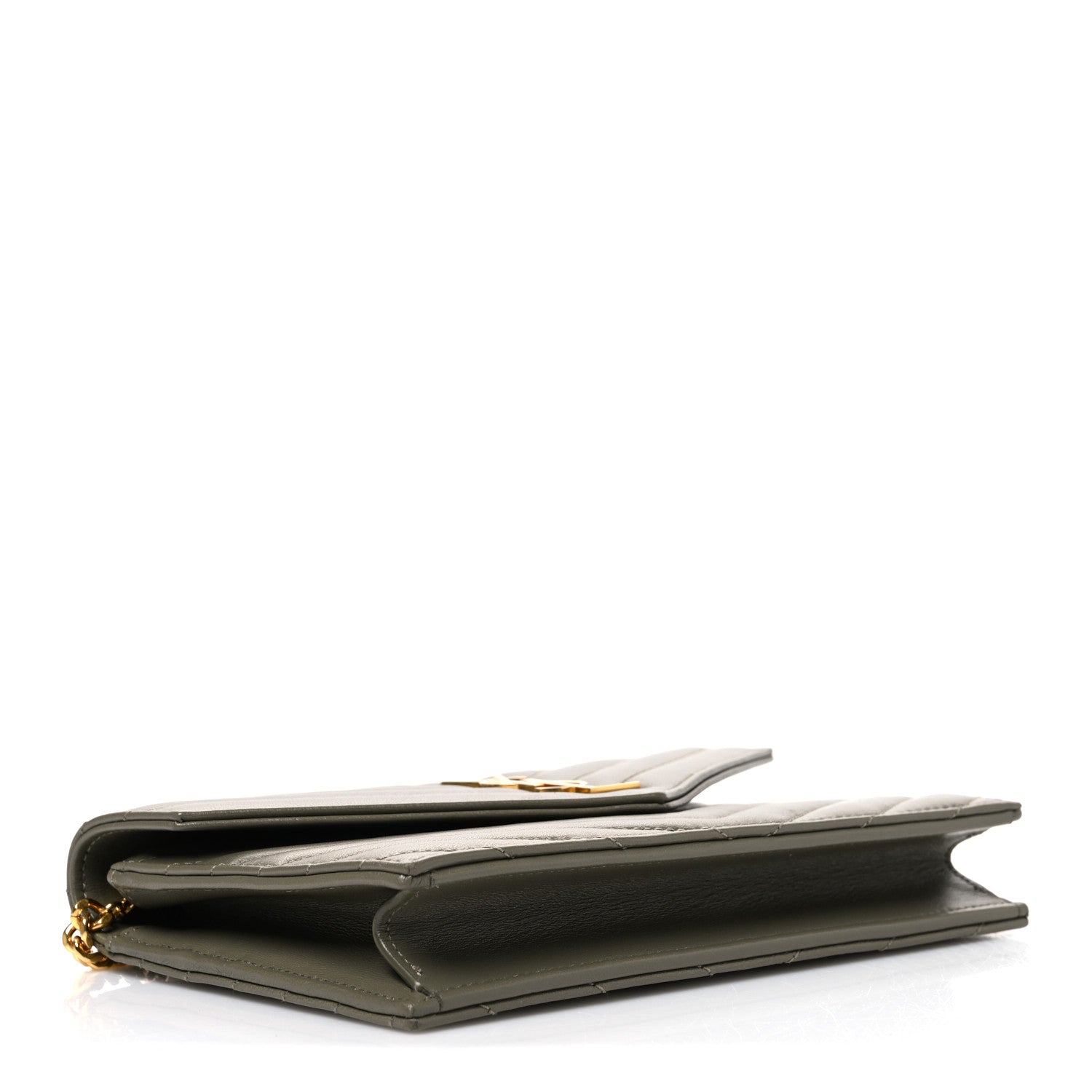 Saint Laurent Lambskin Matelasse Chevron Monogram Envelope Chain Wallet  Green 4 of 10