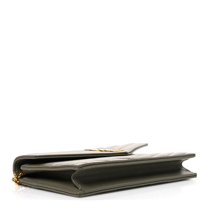 Saint Laurent Lambskin Matelasse Chevron Monogram Envelope Chain Wallet  Green 4 of 10
