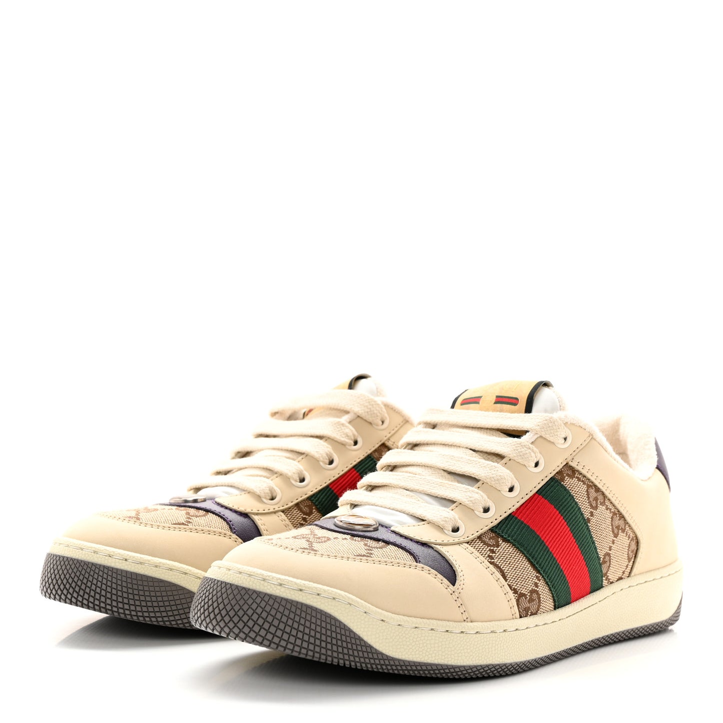 GG Monogram Nubuck Web Womens Screener Sneakers 38 New Sand Dusty Milk